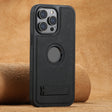 For iPhone 16 Pro Suteni G2 Magsafe Litchi Texture Leather Back Phone Case with Holder(Black) - iPhone 16 Pro Cases by Suteni | Online Shopping South Africa | PMC TechLife | Buy Now Pay Later Mobicred