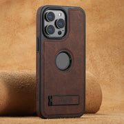 For iPhone 16 Pro Suteni G2 Magsafe Litchi Texture Leather Back Phone Case with Holder(Brown)