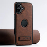 For iPhone 16 Plus Suteni G2 Magsafe Litchi Texture Leather Back Phone Case with Holder(Brown)