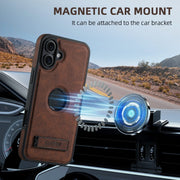For iPhone 16 Plus Suteni G2 Magsafe Litchi Texture Leather Back Phone Case with Holder(Brown)