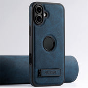 For iPhone 16 Plus Suteni G2 Magsafe Litchi Texture Leather Back Phone Case with Holder(Blue)