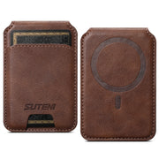 Suteni S2 Phone Magnetic Card Case Card Sleeve MagSafe Magnetic Coil PU Leather(Brown)
