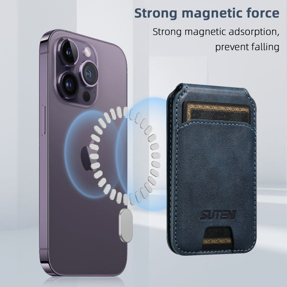 Suteni S2 Phone Magnetic Card Case Card Sleeve MagSafe Magnetic Coil PU Leather(Blue)