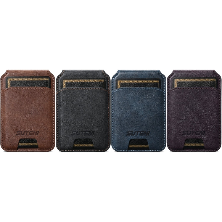 Suteni S2 Phone Magnetic Card Case Card Sleeve MagSafe Magnetic Coil PU Leather(Blue)