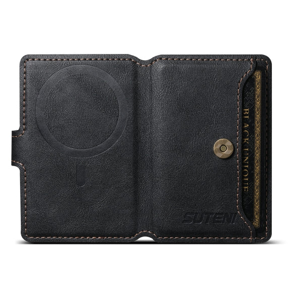 Suteni S2 Phone Magnetic Card Case Card Sleeve MagSafe Magnetic Coil PU Leather(Black)