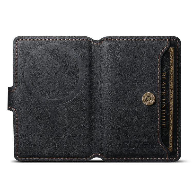 Suteni S2 Phone Magnetic Card Case Card Sleeve MagSafe Magnetic Coil PU Leather(Black)