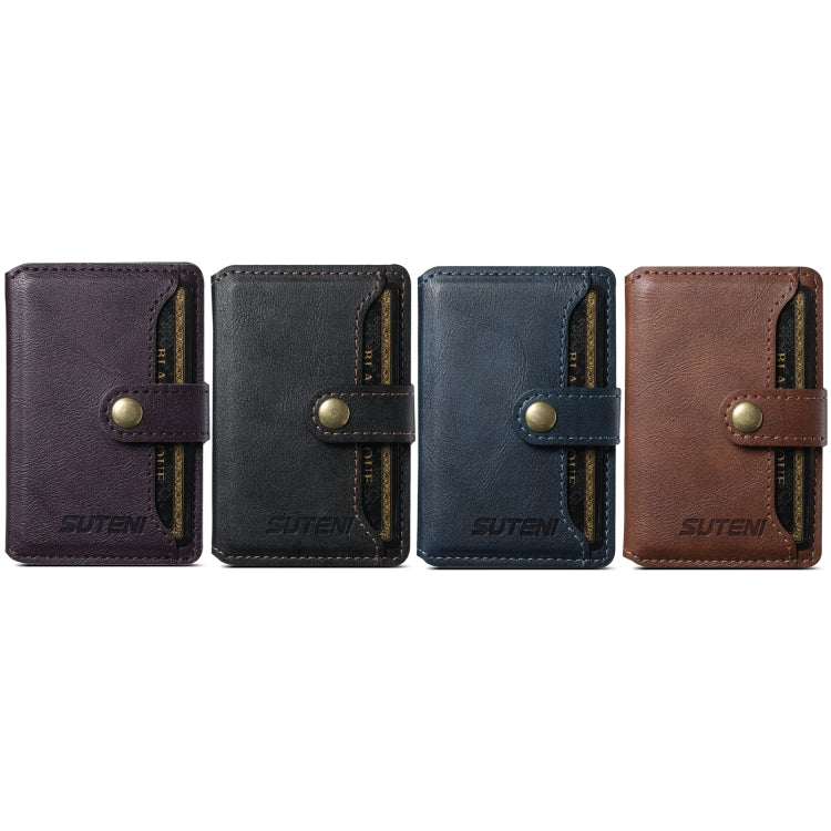 Suteni S2 Phone Magnetic Card Case Card Sleeve MagSafe Magnetic Coil PU Leather(Black)