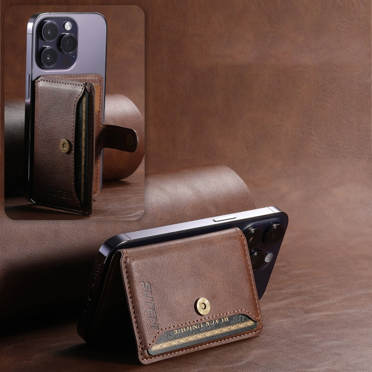 Suteni S2 Phone Magnetic Card Case Card Sleeve MagSafe Magnetic Coil PU Leather(Black)