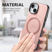 For iPhone 16 Solid Color Retro Magsafe PU Back Cover Phone Case(Pink)