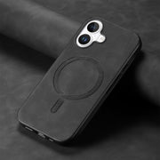 For iPhone 16 Plus Solid Color Retro Magsafe PU Back Cover Phone Case(Black)