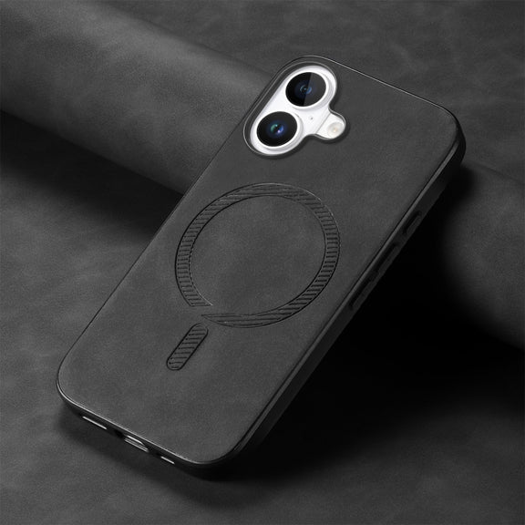 For iPhone 16 Plus Solid Color Retro Magsafe PU Back Cover Phone Case(Black)