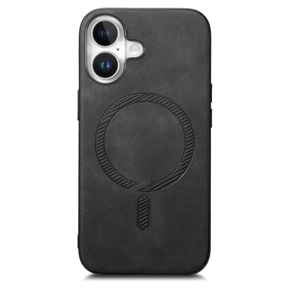 For iPhone 16 Plus Solid Color Retro Magsafe PU Back Cover Phone Case(Black)