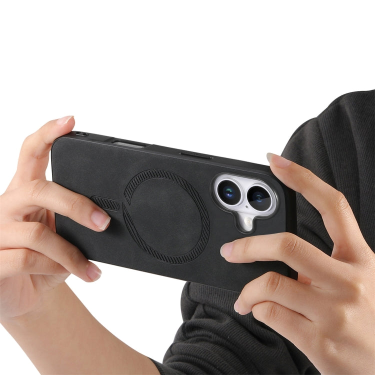 For iPhone 16 Plus Solid Color Retro Magsafe PU Back Cover Phone Case(Black)