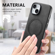 For iPhone 16 Plus Solid Color Retro Magsafe PU Back Cover Phone Case(Black)