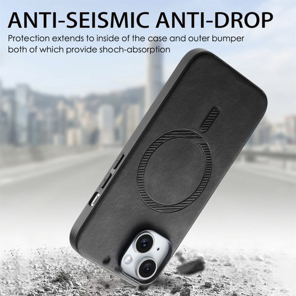 For iPhone 16 Plus Solid Color Retro Magsafe PU Back Cover Phone Case(Black)