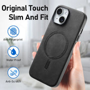 For iPhone 16 Plus Solid Color Retro Magsafe PU Back Cover Phone Case(Black)