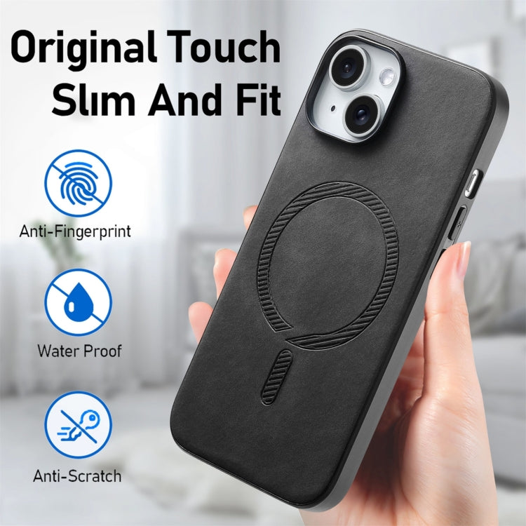 For iPhone 16 Plus Solid Color Retro Magsafe PU Back Cover Phone Case(Black)