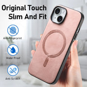 For iPhone 16 Pro Max Solid Color Retro Magsafe PU Back Cover Phone Case(Pink)