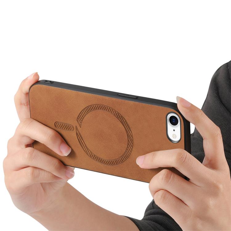 For iPhone 16e Solid Color Retro Magsafe PU Back Cover Phone Case(Brown) - iPhone 16e Cases by PMC TechLife | Online Shopping South Africa | PMC TechLife | Buy Now Pay Later Mobicred