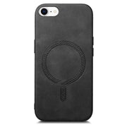 For iPhone 16e Solid Color Retro Magsafe PU Back Cover Phone Case(Black)
