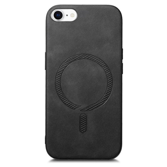 For iPhone 16e Solid Color Retro Magsafe PU Back Cover Phone Case(Black)