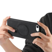 For iPhone 16e Solid Color Retro Magsafe PU Back Cover Phone Case(Black)