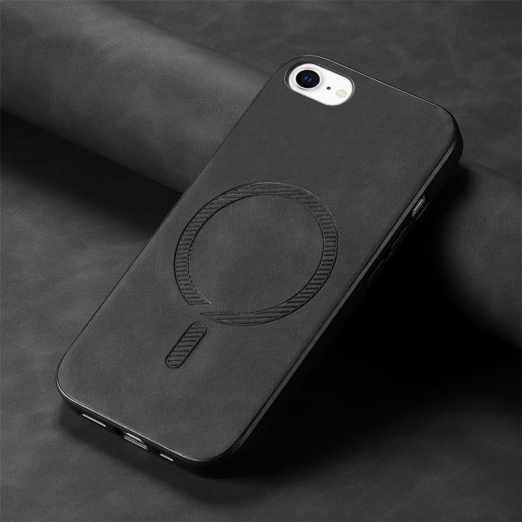 For iPhone 16e Solid Color Retro Magsafe PU Back Cover Phone Case(Black)