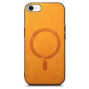 For iPhone 16e Solid Color Retro Magsafe PU Back Cover Phone Case(Yellow)