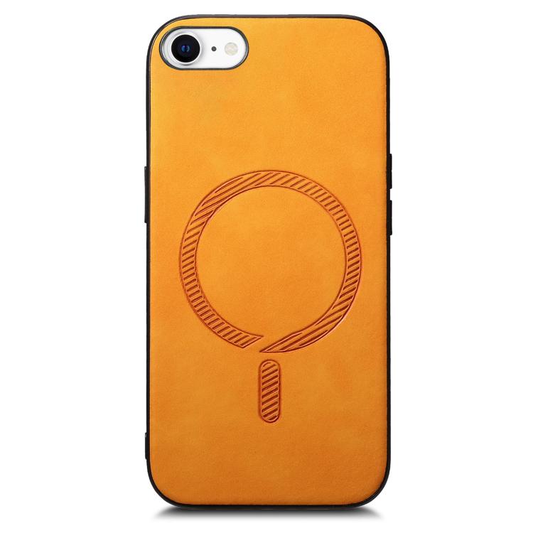 For iPhone 16e Solid Color Retro Magsafe PU Back Cover Phone Case(Yellow)