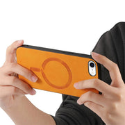 For iPhone 16e Solid Color Retro Magsafe PU Back Cover Phone Case(Yellow)