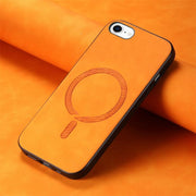 For iPhone 16e Solid Color Retro Magsafe PU Back Cover Phone Case(Yellow)