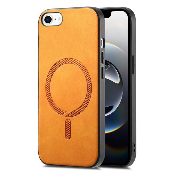 For iPhone 16e Solid Color Retro Magsafe PU Back Cover Phone Case(Yellow)