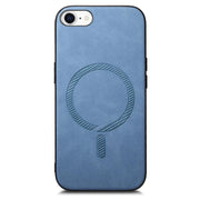For iPhone 16e Solid Color Retro Magsafe PU Back Cover Phone Case(Blue)