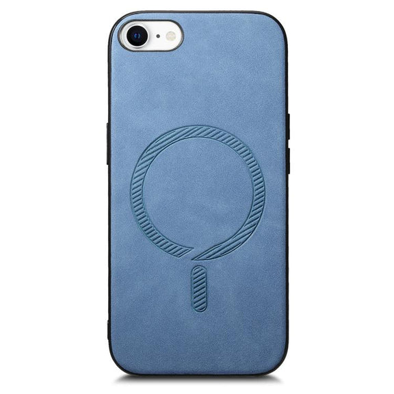 For iPhone 16e Solid Color Retro Magsafe PU Back Cover Phone Case(Blue)