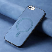 For iPhone 16e Solid Color Retro Magsafe PU Back Cover Phone Case(Blue)