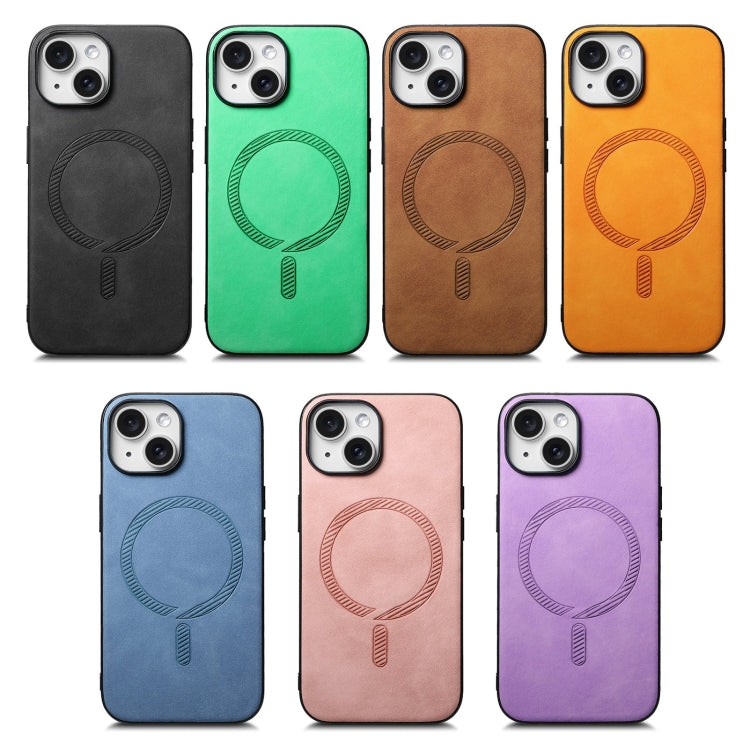 For iPhone 16e Solid Color Retro Magsafe PU Back Cover Phone Case(Blue)