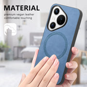 For Huawei  Pura 70 Solid Color Retro Magsafe PU Back Cover Phone Case(Blue)