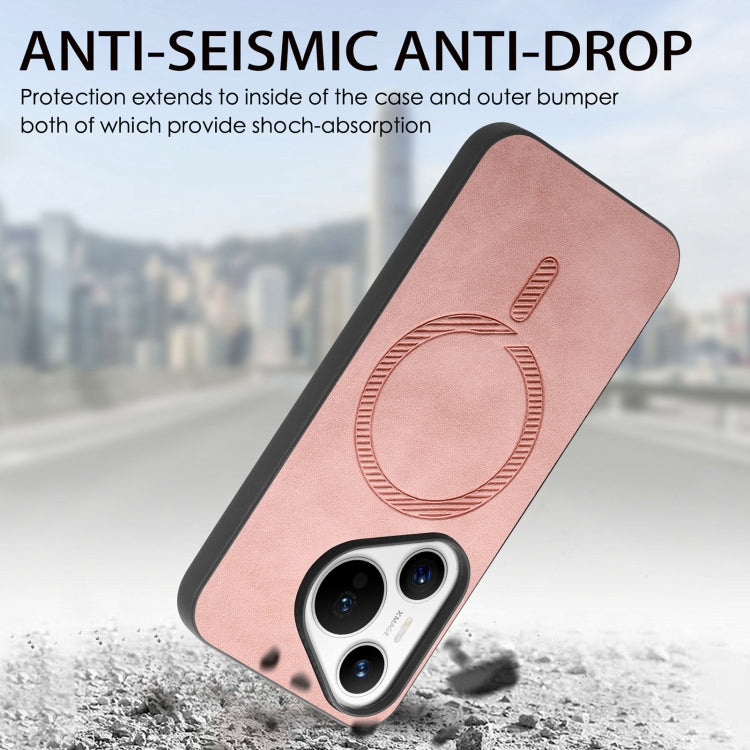 For Huawei Pura 70 Pro+ Solid Color Retro Magsafe PU Back Cover Phone Case(Pink)