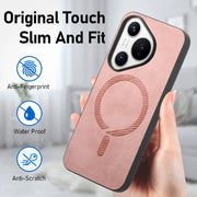 For Huawei Pura 70 Ultra Solid Color Retro Magsafe PU Back Cover Phone Case(Pink)