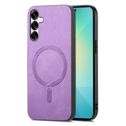 For Samsung Galaxy S25 5G Solid Color Retro Magsafe PU Back Cover Phone Case(Purple)