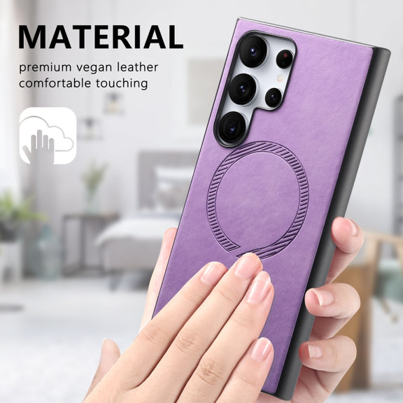 For Samsung Galaxy S25 5G Solid Color Retro Magsafe PU Back Cover Phone Case(Purple)
