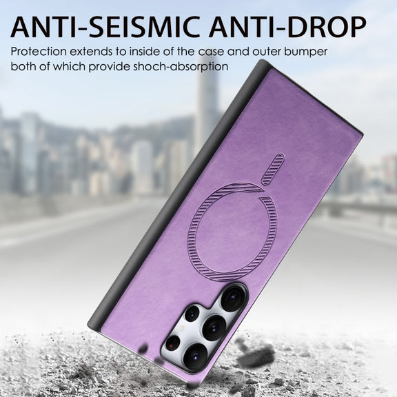 For Samsung Galaxy S25 5G Solid Color Retro Magsafe PU Back Cover Phone Case(Purple)