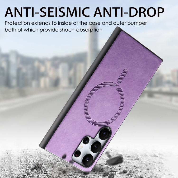 For Samsung Galaxy S25 5G Solid Color Retro Magsafe PU Back Cover Phone Case(Purple)