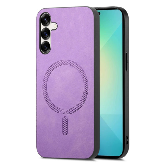For Samsung Galaxy S25 5G Solid Color Retro Magsafe PU Back Cover Phone Case(Purple)