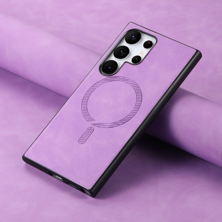 For Samsung Galaxy S25 5G Solid Color Retro Magsafe PU Back Cover Phone Case(Purple)