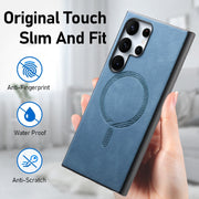 For Samsung Galaxy S25 5G Solid Color Retro Magsafe PU Back Cover Phone Case(Blue)