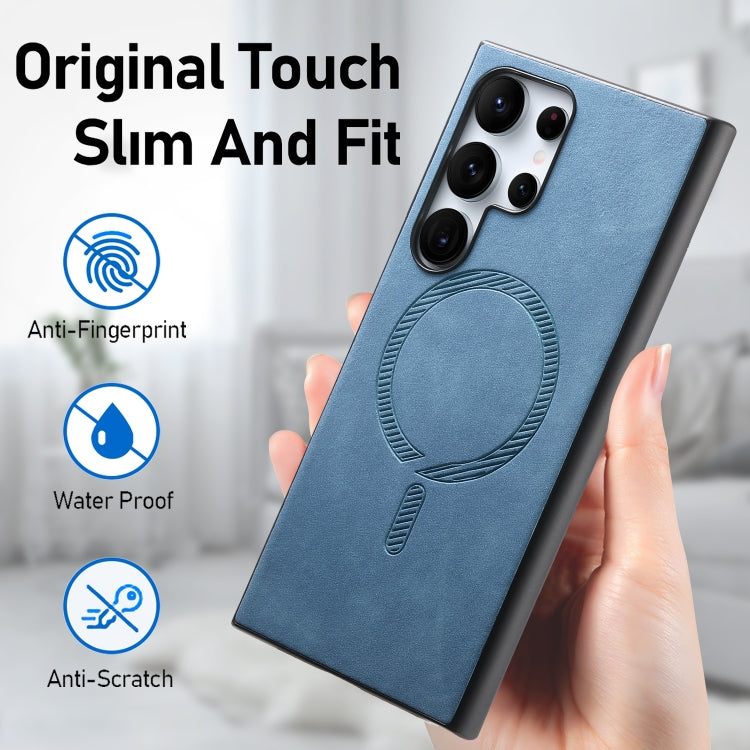 For Samsung Galaxy S25 5G Solid Color Retro Magsafe PU Back Cover Phone Case(Blue)