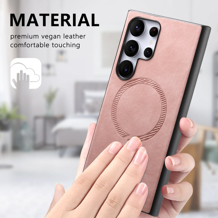 For Samsung Galaxy S25+ 5G Solid Color Retro Magsafe PU Back Cover Phone Case(Pink) - free shipping - PMC Jewellery - Order now!