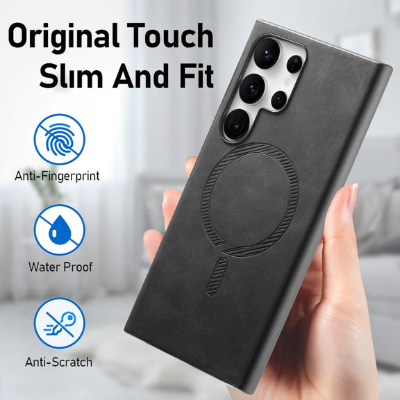 For Samsung Galaxy S25+ 5G Solid Color Retro Magsafe PU Back Cover Phone Case(Black)