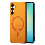 For Samsung Galaxy S25+ 5G Solid Color Retro Magsafe PU Back Cover Phone Case(Yellow)